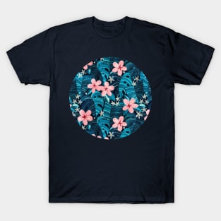 Midnight Tropical Garden - deep cyan blue T-Shirt